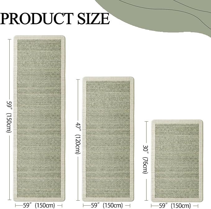 Sage Green Vintage Boho Elegance Kitchen Rug Sets [3 PCs], Anti-Fatigue, Waterproof Non-Slip Kitchen Mats Heavy Duty Comfort Foam Rug for Kitchen, Floor, Laundry,17" Wx29/47/59" L