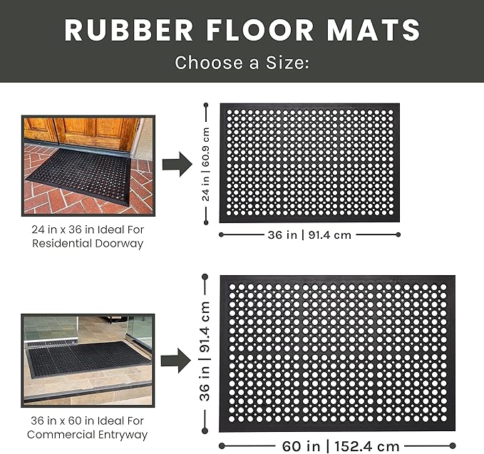 Envelor Anti Fatigue Mats for Kitchen Floor, Rubber Bar Mat, Non Slip Commercial Floor Mat with Drainage Holes, Indoor Outdoor Rubber Mat for Restaurant, Garage, Entryway, Entry Mat 36 x 60 in