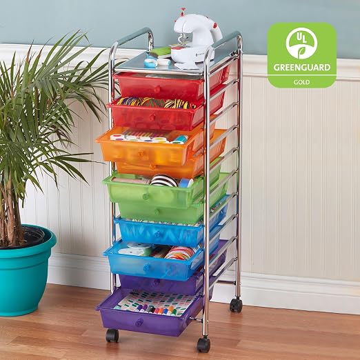 ECR4Kids 10-Drawer Value Mobile Storage Utility Cart, Craft Organizer, Assorted