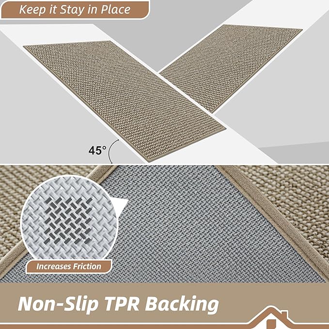 BEQHAUSE Dirt Trapper Door Mat 24" x 36", Non-Slip Washable Doormats Entrance Mat, Dirt Resistant and Absorbent Welcome Mat, Low Profile Floor Mats for Front Back Door and Entryway, Light Beige