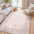 RELEANY Area Rugs 5'x8' Washable Non-Slip, Floral Vintage Distress Medallion Carpet for Living Room Bedroom Dining Room, Pink Greypink Cute