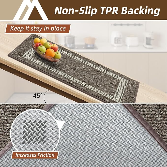 COSY HOMEER Kitchen Rugs Non-Slip 20x30/20x48 Inch Thick Polypropylene Standing Mat for Home Machine Washable, Brown