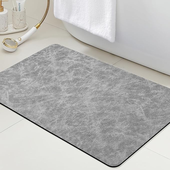 ACCUMTEK Non Slip Bath Mat, Thin Bathroom Rugs Fit Under Door, Quick Dry Bath Mats, Machine Washable Bath Rugs for Bathroom, Bathtub & Kitchen, Bathtub, Light Gray/Crackle/32 x20
