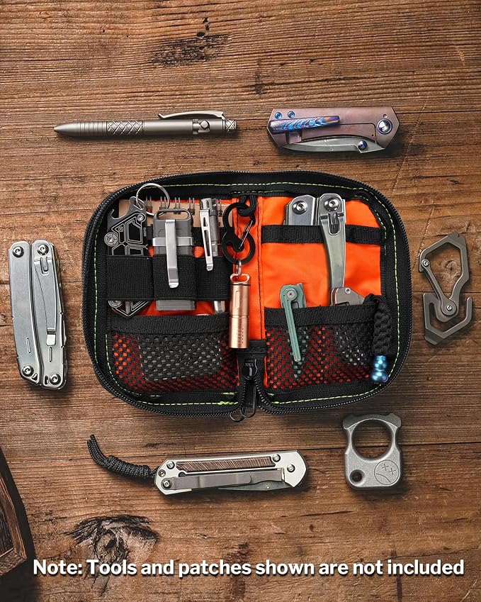 VIPERADE VE10 EDC Pouch Small Pocket Tool Pouch with 10 Compartments, Men's Pocket Organizer for Multitools, EDC Organizer with Patches Area for DIY (X-pac Green)