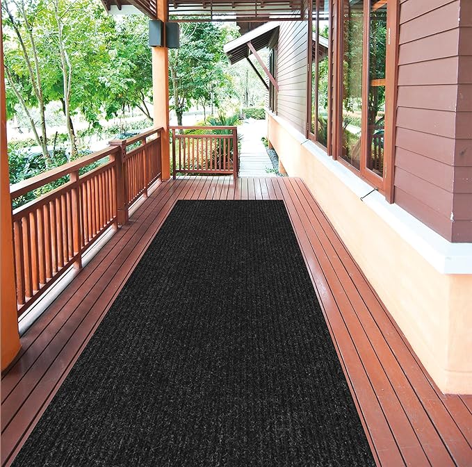 Ottomanson 2' x 45' Hallway Runner with Scraper Pile Extra Durable Non-Slip Rug Mat for Indoor & Outdoor Use - Ideal for Kitchen, Entryway, Patio & Garage - High-Traffic Carpet, Black