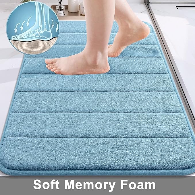 Buganda Memory Foam Bath Mat, 30" x 20", Ultra Soft and Non-Slip Bathroom Rugs, Water Absorbent and Machine Washable Bath Rug for Bathroom, Shower, and Tub, Blue