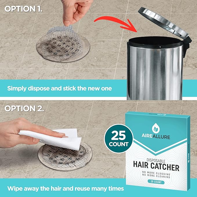 25 Pack Disposable Shower Drain Hair Catcher Mesh Stickers - Peel & Stick Drain Strainers to Prevent Clogs, Strong Waterproof Adhesive, Mess-Free Disposable Drain Covers for Shower & Bathtub