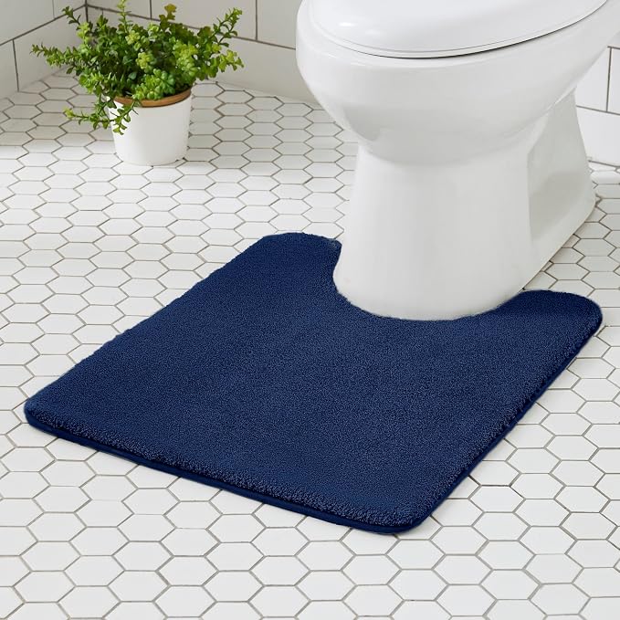 MINIDEAR Toilet Rugs 24x20 - U Shaped Navy Blue Thick Memory Foam Contour Rugs,Ultra Soft & Plush Fluffy, Non-Slip, Quick Dry, Absorbent Washable Floor Microfiber Mat for Home Decor Accessories