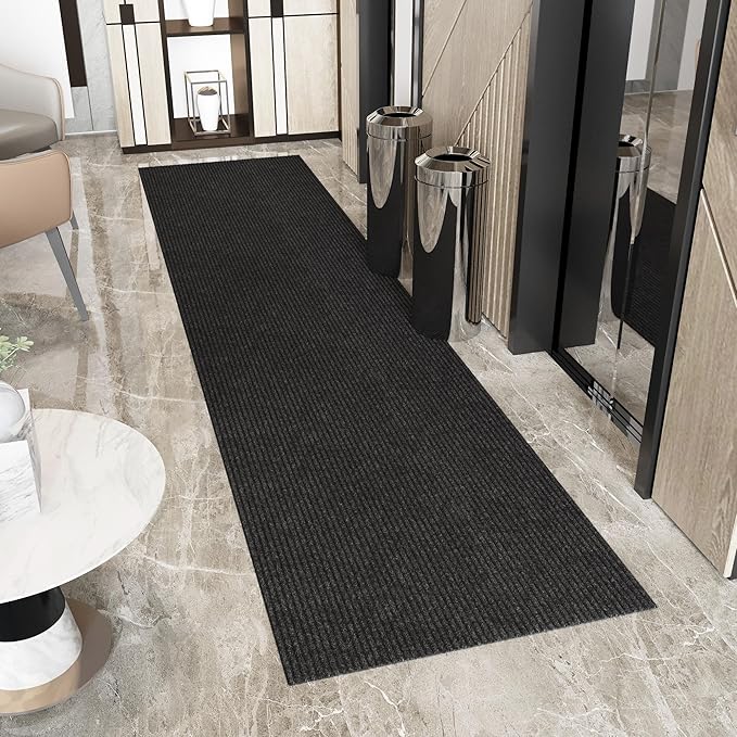 Ottomanson 3'11" x 19' Hallway Runner with Scraper Pile - Extra Durable Non-Slip Rug Mat for Indoor & Outdoor Use - Ideal for Kitchen, Entryway & Garage - High-Traffic Carpet, Black