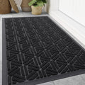 Smiry Front Door Mat Outside Entrance, Heavy Duty Sturdy Natural Rubber Doormat, Trap Dirt and Moisture, Easy Clean Low Profile Mats for Indoor Outdoor Entry, Grid Geometric (47x32, Black)