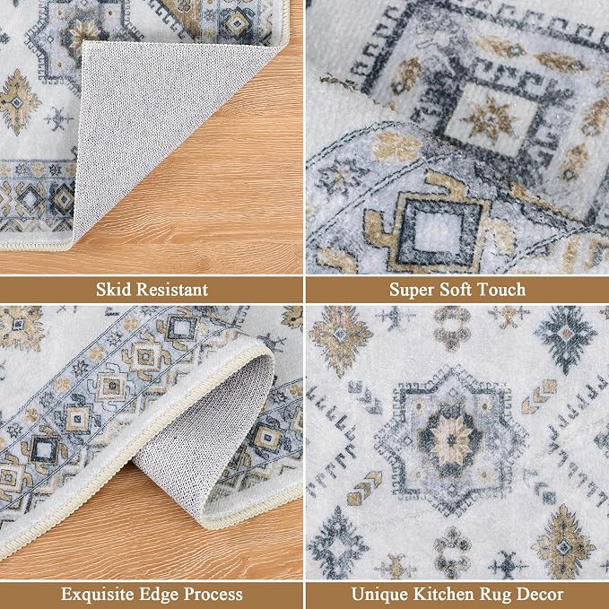 HEBE Boho Kitchen Rug Sets 3 Piece with Runner Non Slip Kitchen Rugs and Mats Washable Kitchen Mats for Floor Thick Kitchen Floor Mat Carpet Runner Rugs for Hallway Laundry Holiday Decor