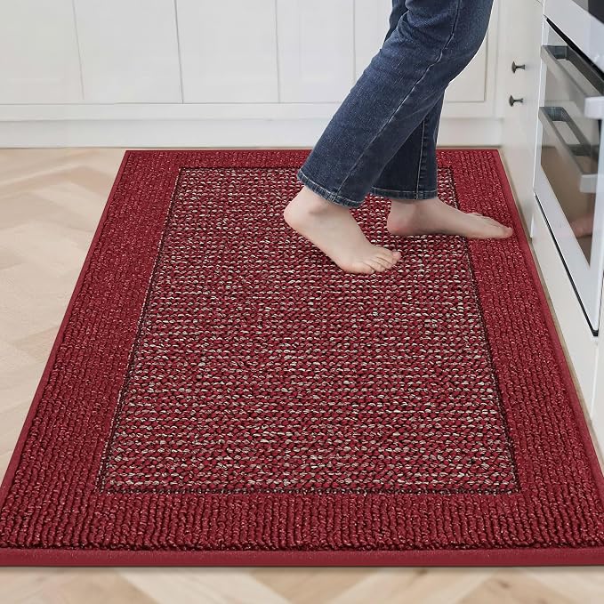 BEQHAUSE Kitchen Rugs 32"x48", Kitchen Runner Rug Non-Slip Kitchen Mats for Floor, Absorbent and Stain Resistant Kitchen Mats, Machine Washable Rugs for Kitchen, Hallway, Laundry & Sink, Red