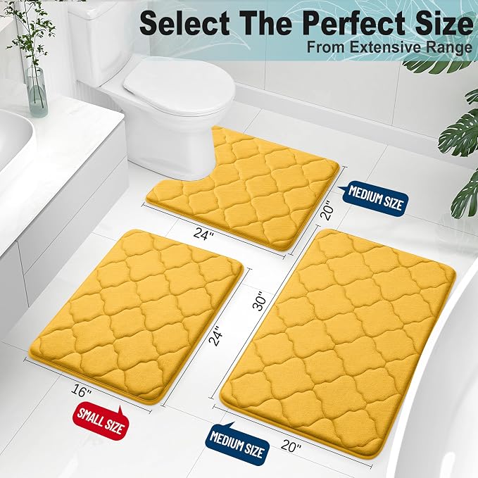 OLANLY Memory Foam Toilet Rugs U-Shaped 24x20, Ultra Soft and Absorbent Bathroom Rugs, Non-Slip, Comfortable, Machine Washable Contour Bath Mat for Toilet Base, Home Decor Accessories, Yellow