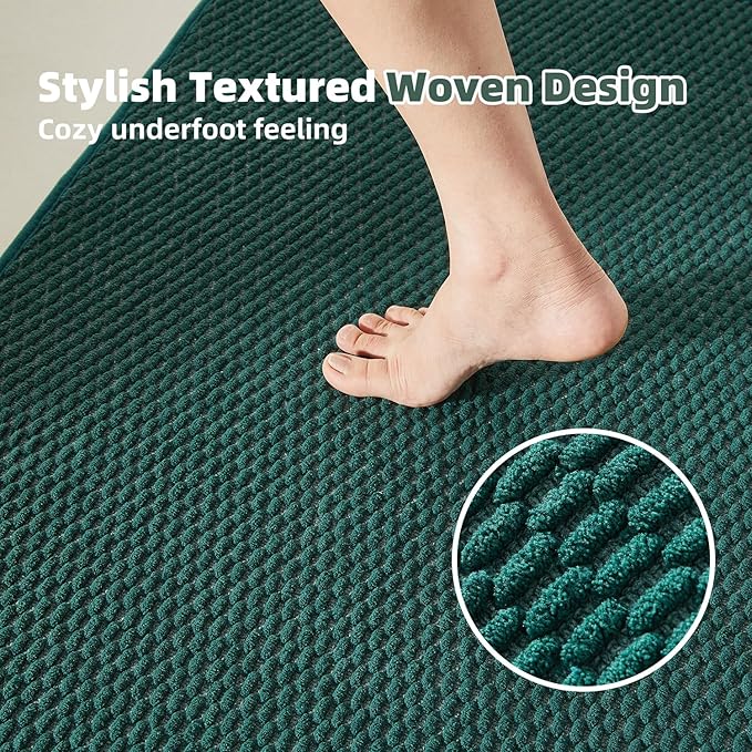 TYUU Bathroom Rugs Non Slip Washable, Super Absorbent Thin Bath Mat Small Quick Dry Low Pile Bathroom Rug, Dark Green 20"x30"