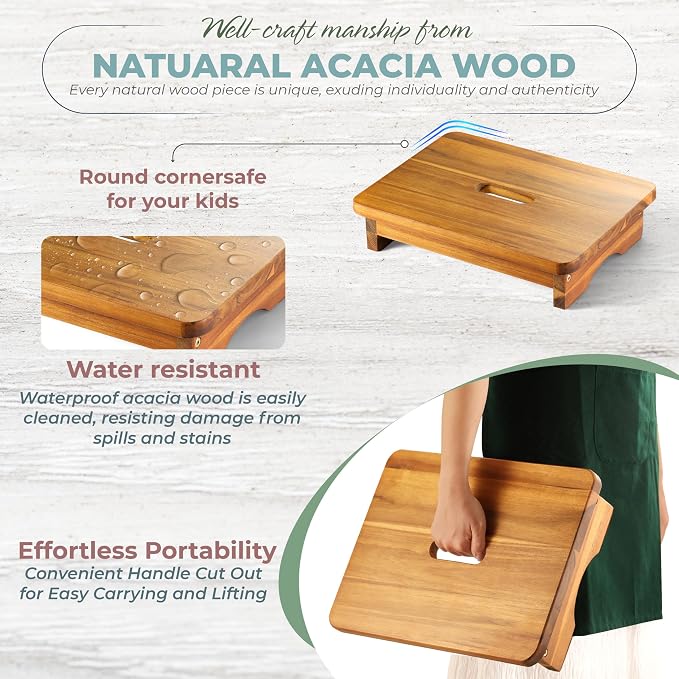 FANATU Wooden Step Stool, 3.5'' One Step Stool for Adults, Wooden Bedside Step with 550 Lbs Load Capacity, Heavy Duty/Portable/Nonslip/Durable Construction for Bedroom/Kitchen