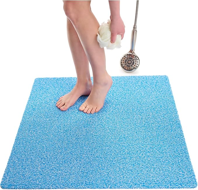 Square Shower Mat - Non Slip Shower Mats for Inside Shower - Extra Large 31x31 Shower Floor Mat Non Slip - Square Bath Mat for Shower - Secure Anti Slip Loofah Shower Bath Ma (31x31 Aqua Blue)