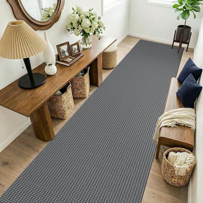 KOZYFLY 3x14 Runners Rugs for Hallway, Long Washable Runner Rug, Non Slip Rubber Backed Kitchen Runner, Flatweave Entryway Rug, Floor Carpet for Entry, Aisle, Hall, Grey/Dark Grey