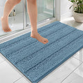 OLANLY Thick Bathroom Rugs 36x24, Extra Soft Absorbent Chenille Striped Bath Rugs, Rubber Backing, Machine Wash Dry, Bath Mats for Bathroom Floor, Tub and Shower, Home Decor Accessories, Airy Blue