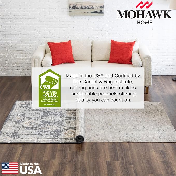 Mohawk Home Non Slip Rug Pad 8' 4" x 10' 2"- 1/4" Thick Felt + Latex Rubber Gripper - Dual Surface Cushion for Hardwood, Carpet, Tile Floors, Made in USA