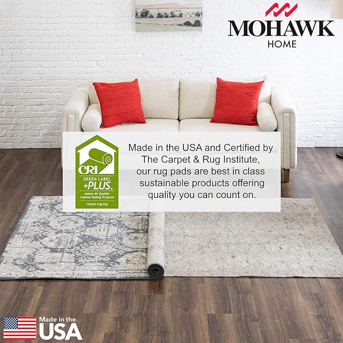 Mohawk Home Non Slip Rug Pad 9' x 12'- 1/4" Thick Felt + Latex Rubber Gripper - Dual Surface Cushion for Hardwood, Carpet, Tile Floors, Made in USA