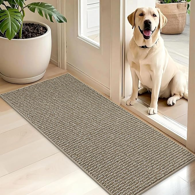 BEQHAUSE Dirt Trapper Door Mat 20" x 48", Non-Slip Washable Doormats Entrance Mat, Dirt Resistant and Absorbent Welcome Mat, Low Profile Floor Mats for Front Back Door and Entryway, Light Beige