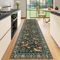 DUKINO Washable 2.6x10 Runner Rug, Non Slip Animal Print Runner Rug for Hallway, Vintage Low Pile & Stain Resistant Soft Indoor Carpet Runner for Kitchen, Bathroom, Laundry, Bedroom, Black