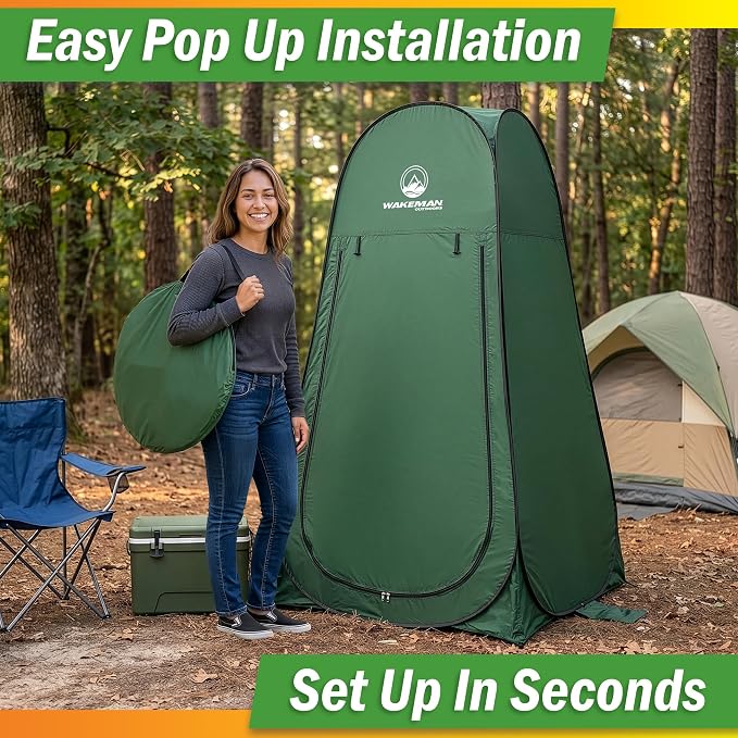 Wakeman Pop Up Changing Tent, 3.3 x 3.3 x 6.2ft, Camping Shower Tent for Portable Toilet Stall or Dressing Room with Carry Bag for Camping, Beach, or Tailgate, Polyester