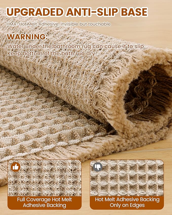 Smiry Waffle Bath Mat 36x24, Extra Soft Absorbent Bathroom Rugs, Non Slip Machine Washable Quick Dry Bath Rugs for Bathroom Floor, Tub, Shower, Home Decor Accessories, Brown & Cream