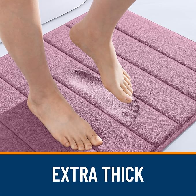 OLANLY Memory Foam Long Bathroom Rugs Runner 47x17, Super Soft Absorbent Bath Mat, Quick Dry, Machine Washable Shower Floor Rugs, Bathmat Carpet, Bathroom Home Decor Accessories, Deep Plum