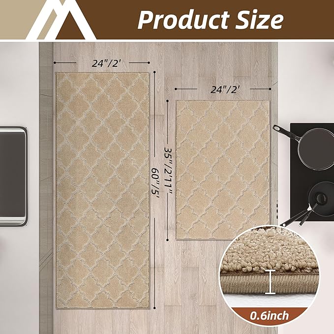 COSY HOMEER Kitchen Rugs 24"x36"/24"x60" Non-Slip Washable Kitchen Mats for Floor Absorbent Kitchen Carpet Soft Rugs for Kitchen,Sink Mat,Entrance,Area Rug,Warm Beige