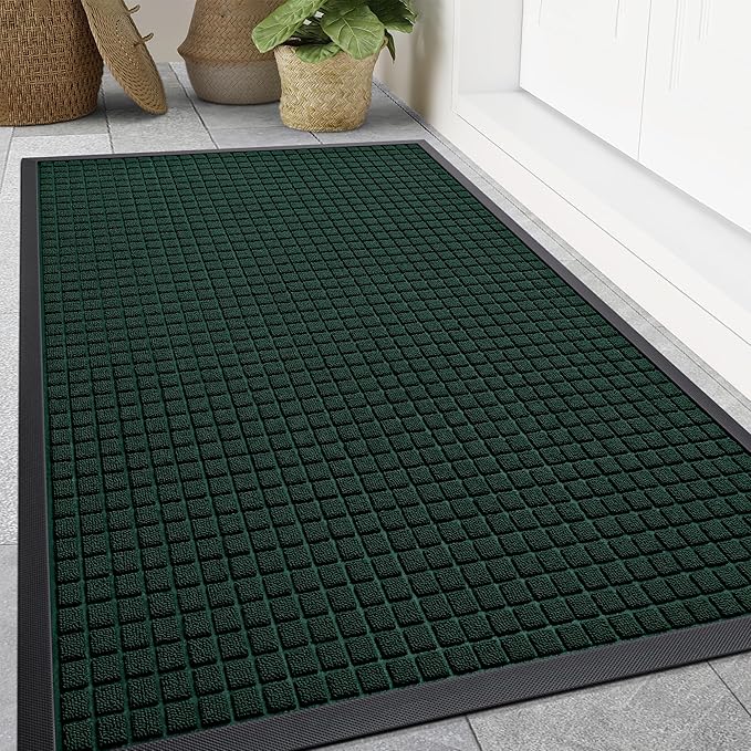 Smiry Front Door Mat Outside Entrance, Heavy Duty Natural Rubber Doormat, Non Slip Trap Dirt and Moisture Easy Clean, Low Profile Welcome Floor Mats for Indoor Outdoor Entry, 70x46.5 Inch, Black Green