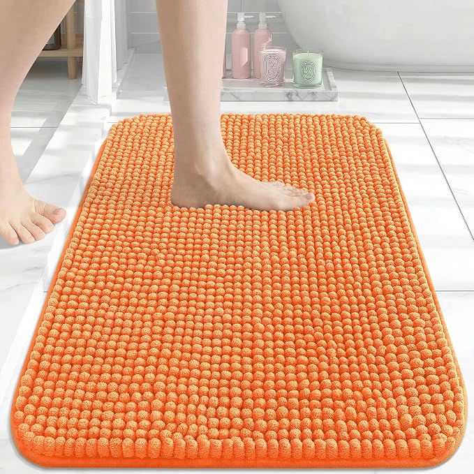 Arotive Bathroom Rugs 24" x 16", Ultra Soft Absorbent Chenille Bath Rugs, Non-Slip Rubber Backing, Machine Washable Bath Mats for Bathroom Floor, Tub and Shower, Home Decor Accessories, Coral