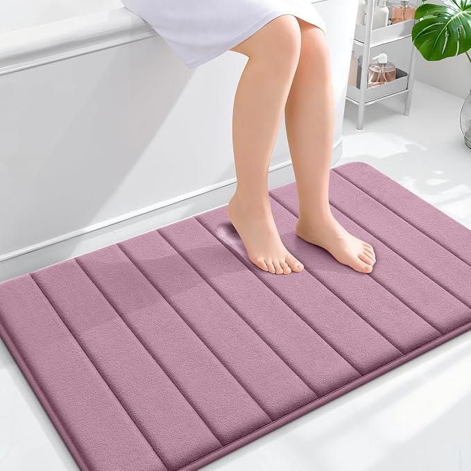 OLANLY Memory Foam Bath Mat 40x24, Super Soft Absorbent Bathroom Rugs, Quick Dry, Machine Washable Shower Floor Rugs, Bathmat Carpet, Bathroom Home Decor Accessories, Deep Plum