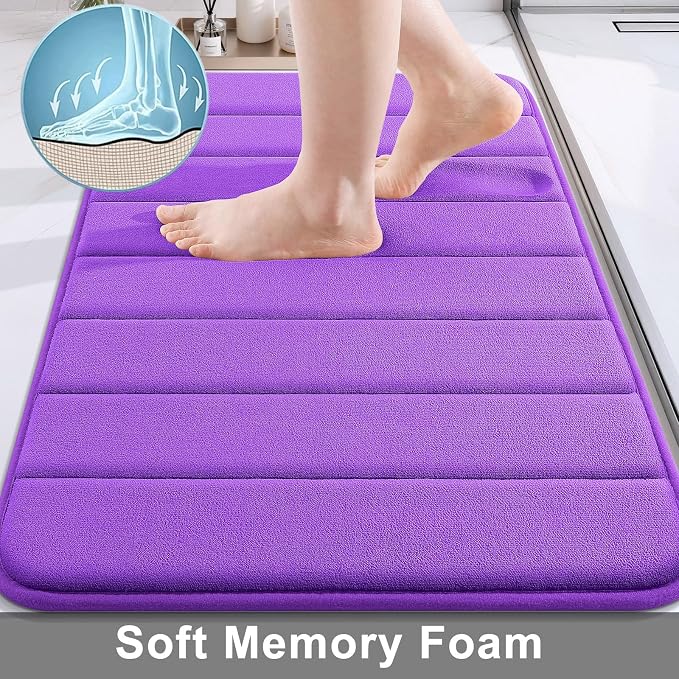 Buganda Memory Foam Bath Mat, 47" x 24", Ultra Soft and Non-Slip Bathroom Rugs, Water Absorbent and Machine Washable Bath Rug Runner for Bathroom, Shower, and Tub, Purple