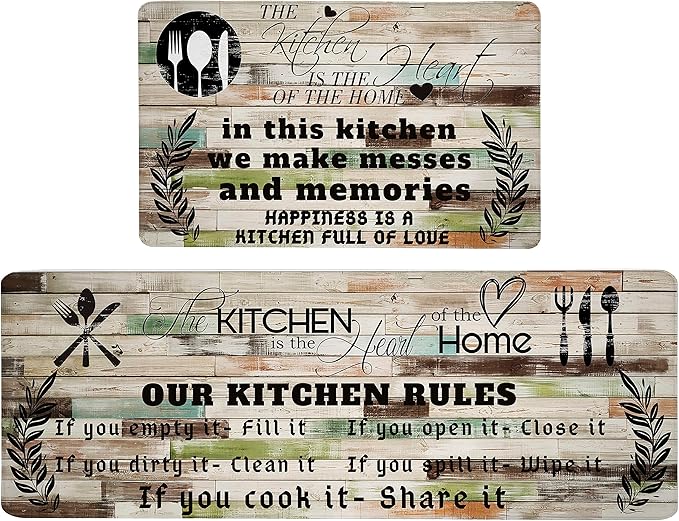 weesire Kitchen Mats for Floor Anti Fatigue Mats for Kitchen Floor Kitchen Rugs Farmhouse Style Memory Foam Kitchen Mat Cushioned PVC Leather Kitchen Rug Set, 17.3x28+17.3x47 inchs