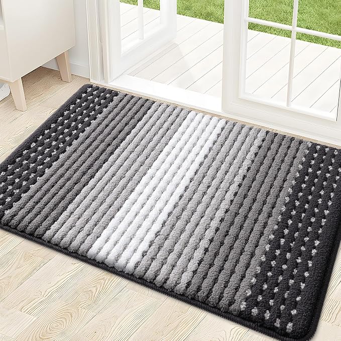 Kitinjoy Indoor Outdoor Door Mat, 32x20 Non-Slip Absorbent Dirt Trapper, Low-Profile Washable Inside Entrance Front Floor Mat, Sturdy Soft Entry Dotted Ombre Doormats for Entryway, Grey