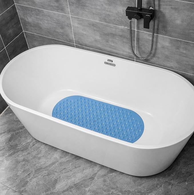 Bathtub Mat Non Slip TPE Bath Mat for Tub Bathroom Bath Tub Shower Mat for Kids Shower Floor Mat, Suction Cups Machine Washable Smooth/Non-Textured Tubs Only 35 x16 (Blue)