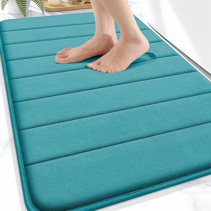 OLANLY Memory Foam Bath Mat 34x21, Super Soft Absorbent Bathroom Rugs, Quick Dry, Machine Washable Shower Floor Rugs, Bathmat Carpet, Bathroom Home Decor Accessories, Deep Lake