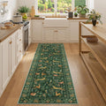 DUKINO Runner Rug, 2x7 Washable Kitchen Rugs for Hallways with Non Slip Backing, Soft Low Pile Vintage Animal Runner for Kitchen, Hallway, Entryway, Laundry, Bedroom, Green