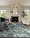 Lahome Moroccan Trellis Washable Rugs 9x12, Soft 9x12 Area Rug for Living Room Bedroom, Ultra-Thin Non-Slip Non Shedding Distressed Throw Large Carpet for Dining Room Office Elise, Blue