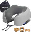 napfun Neck Pillow for Traveling, Upgraded Travel Neck Pillow for Airplane 100% Pure Memory Foam Travel Pillow for Flight Headrest Sleep, Portable Plane Accessories, Mist Gray