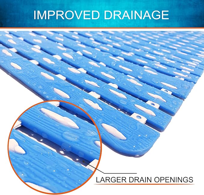 Bathtub Mat Non Slip | Double-Layered Shower Mats with Suction Cups | Improved Drainage, EZ-Dry, Premium Grip Tub Mat | Extended 16x31in. | Non-Toxic, BPA, Latex, Phthalate Free (Waterfall)