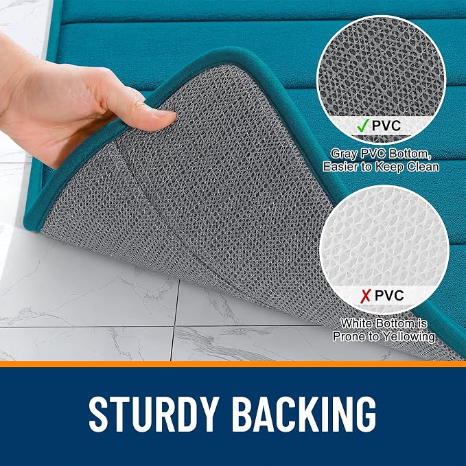 OLANLY Memory Foam Bath Mat 34x21, Super Soft Absorbent Bathroom Rugs, Quick Dry, Machine Washable Shower Floor Rugs, Bathmat Carpet, Bathroom Home Decor Accessories, Peacock Blue
