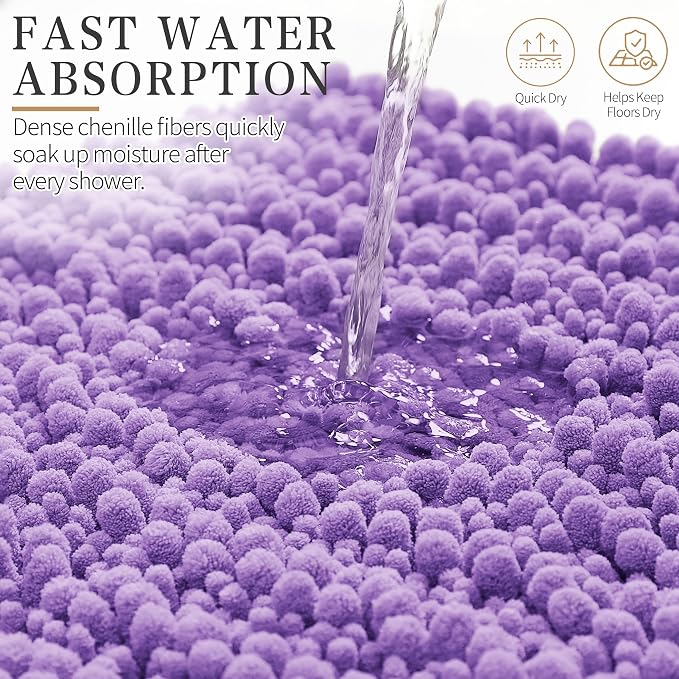 Yimobra Bathroom Rugs Non Slip Washable - Ultra Soft Absorbent Chenille Bath Mat, Quick Dry Shaggy Floor Carpet for Tub Shower, Lavender Home Decor Accessories, 24x17 Inch