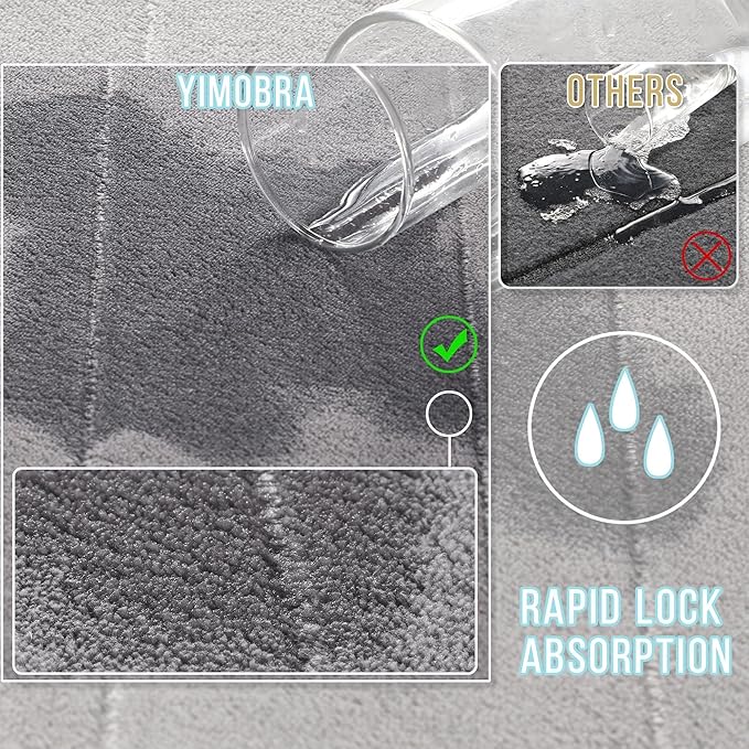 Yimobra Memory Foam Bath Mat Set 3 Pieces- Super Soft Absorbent Quick Dry Bathroom Rug Sets, Machine Washable Non Slip Floor Carpet for Tub Shower, Vanity & Toilet Base, Gray