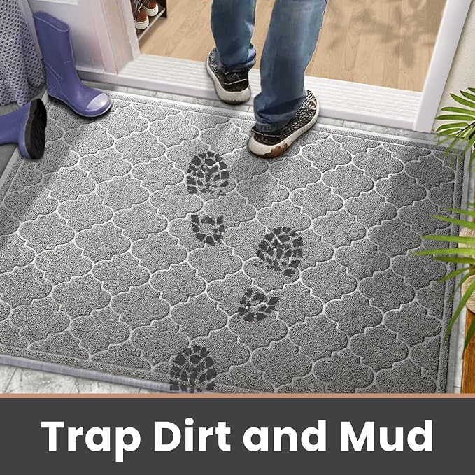 LuxStep Door Mat Large 36X47 Inch Indoor Outdoor Doormat, Non-Slip Low-Profile Design Floor Mat, Front Door Welcome Mat for Entryway,Patio,Garage, Light Grey