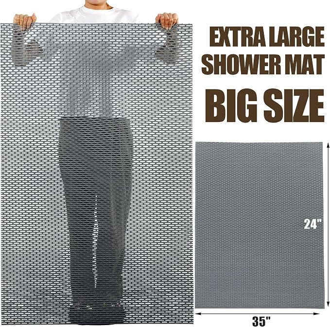 HOMBYS 35 x 24 Extra Large Shower Mat for Shower Stall Tub, Non Slip Bath Mat Bathroom Accessories, PVC Mats for Shower and Bathroom, Quick Drying, (Gray, 35"x24")