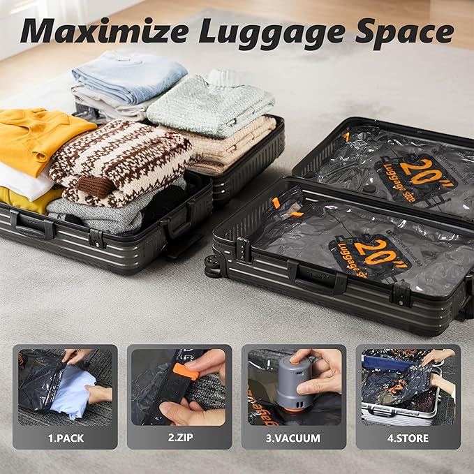 Travel Vacuum Bags with Cordless Electric Pump, 12 Combo Compression Packing Cubes for Clothing Clothes, Luggage Suitcase Organizer, Space Saver Vacation Cruise Travel Essentials
