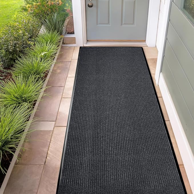 Durable Rubber Door Mat - Heavy Duty, Indoor/Outdoor, Easy Clean, Waterproof, Low-Profile Mat for Entry, Patio, Garage - Stylish (Charcoal, 10' x 3' (Mud Trapper))