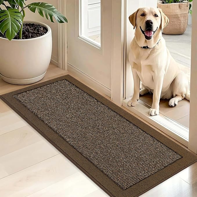 BEQHAUSE Indoor Door Mat 20" x 48", Dirt Trapper Door Mats Non-Slip Entryway Rugs Washable, Resist Dirt Absorbent Welcome Mat, Low Profile Floor Mats for Front Back Door and Entryway, Brown